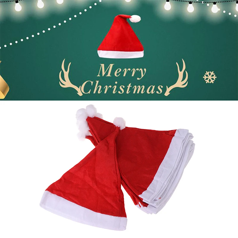 10Pcs Christmas Hats Santa Claus Hats Cap Merry Christmas Festival Decoration New Year Xmas Party Decor Supplies