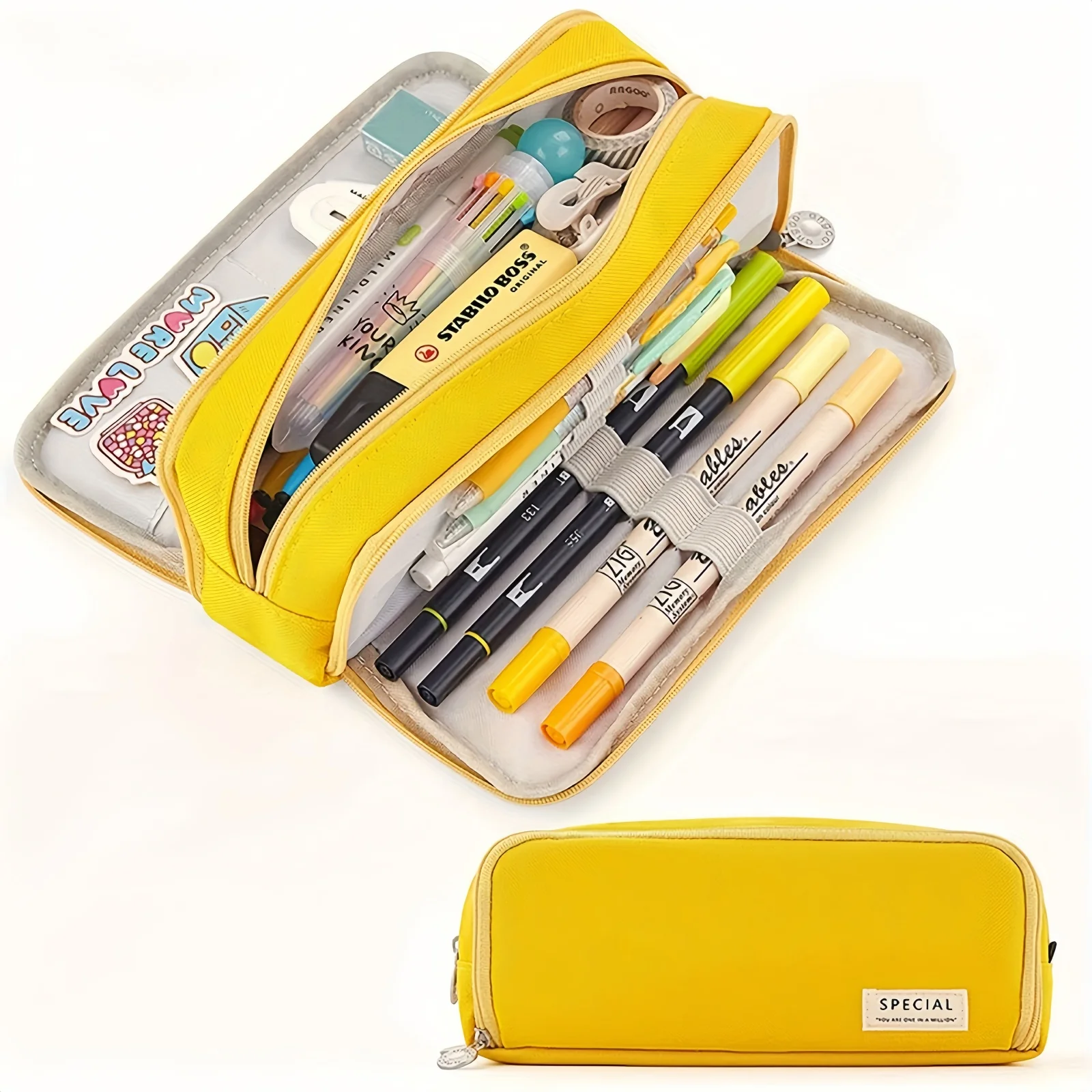 Chic Pink Multi-Layer Pencil Case - Durable & Spacious