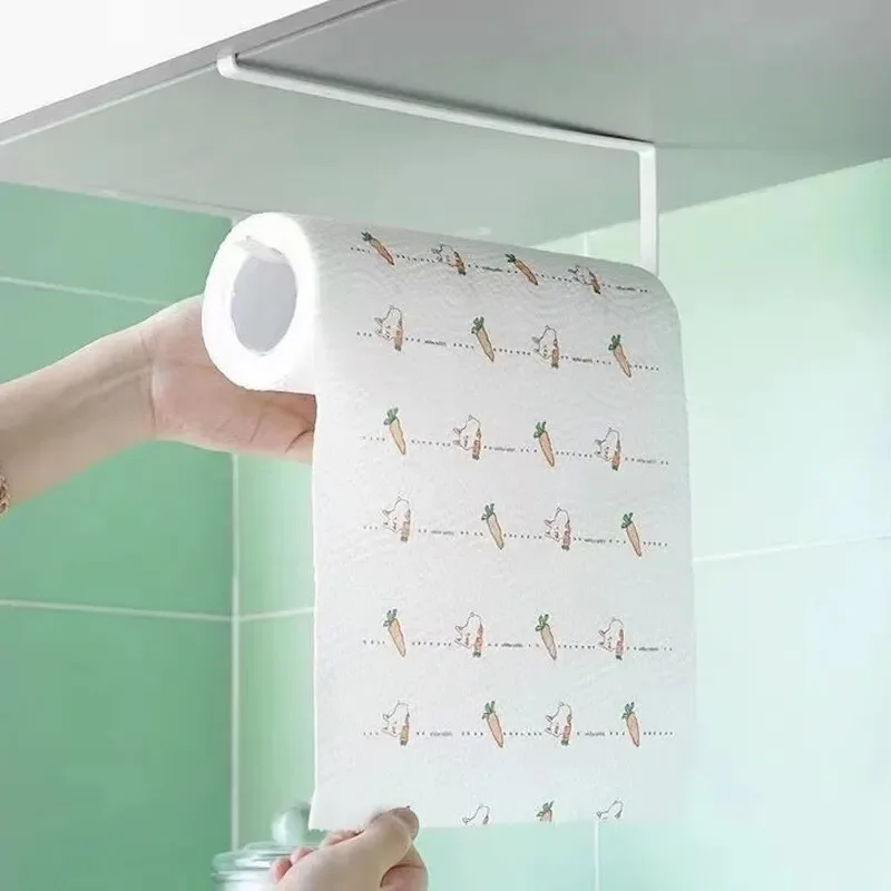 Paper Roll Holder Towel Rack Cling Film Storage Rack Bathroom No Punching Storage Rack Hanging Shelf Kitchen Tissue Accessories 5