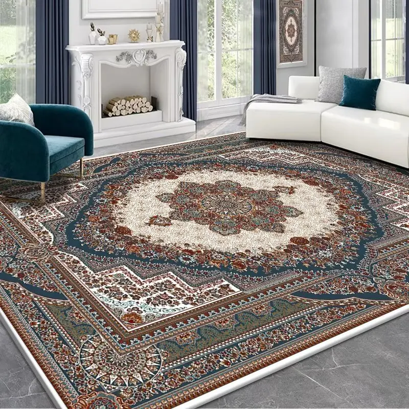 Persian Deluxe ethnischen Stil Teppich für Wohnzimmer blau Wohnkultur Schlafzimmer Tee tisch Teppich wasch bar kurze Plüsch Lounge Fußmatten