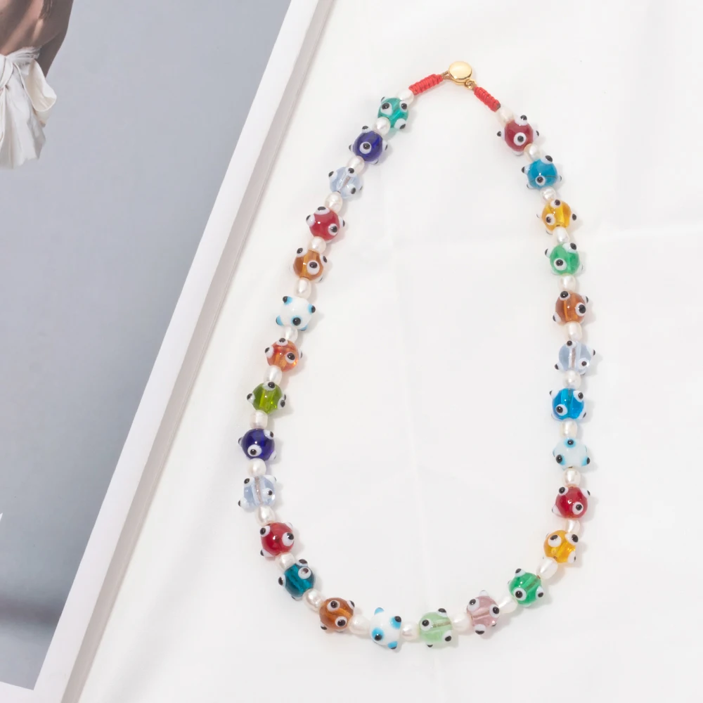 2023 New Design Devil Eye Beads Necklace For Women Pearl Charms Beaded Handmade Necklace Colorful Bead Jewelry