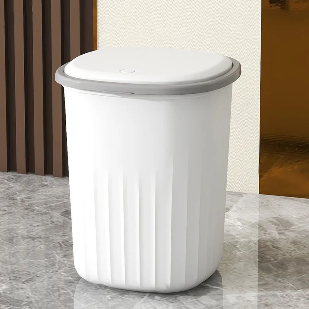 

Plastic Trash Can Wastebasket with Press Type Lid Garbage Container Bin for Bedroom Kitchen