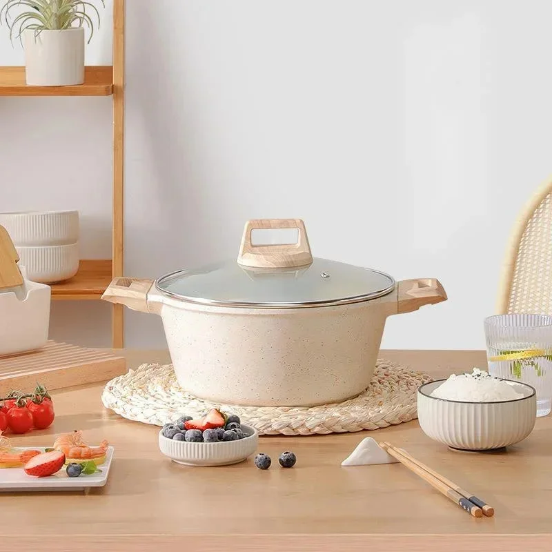 24cm Non Stick Pot Thickened Large Capacity 2L Double Bottom Soup Pot Household Cooking Stewing Congee Cooking