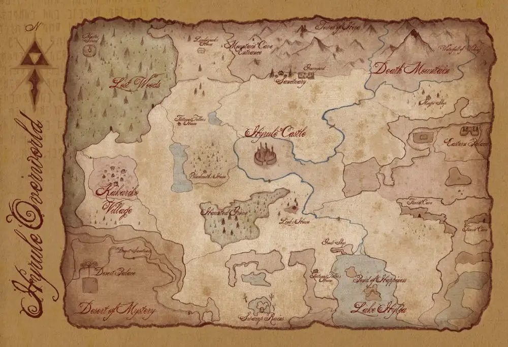 Hyrule-Póster de seda artístico de mapa del mundo, decoración de pared del hogar