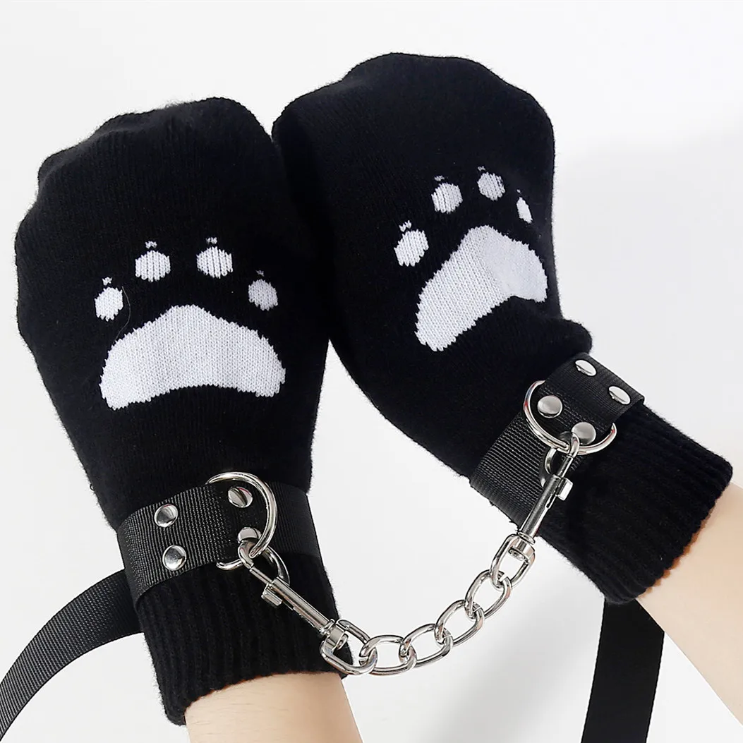 Role play Knitting wool Iron chain traction Bear Paw Boxing Gloves Restraint Gloves Cosplay Toys Couple adult toy