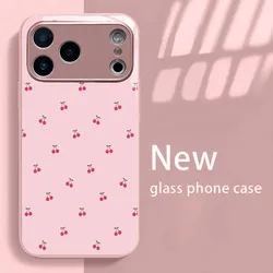 Chic Cherry Pattern Pink Metallic Tempered Glass Phone Case - iPhone 15 Plus (1)