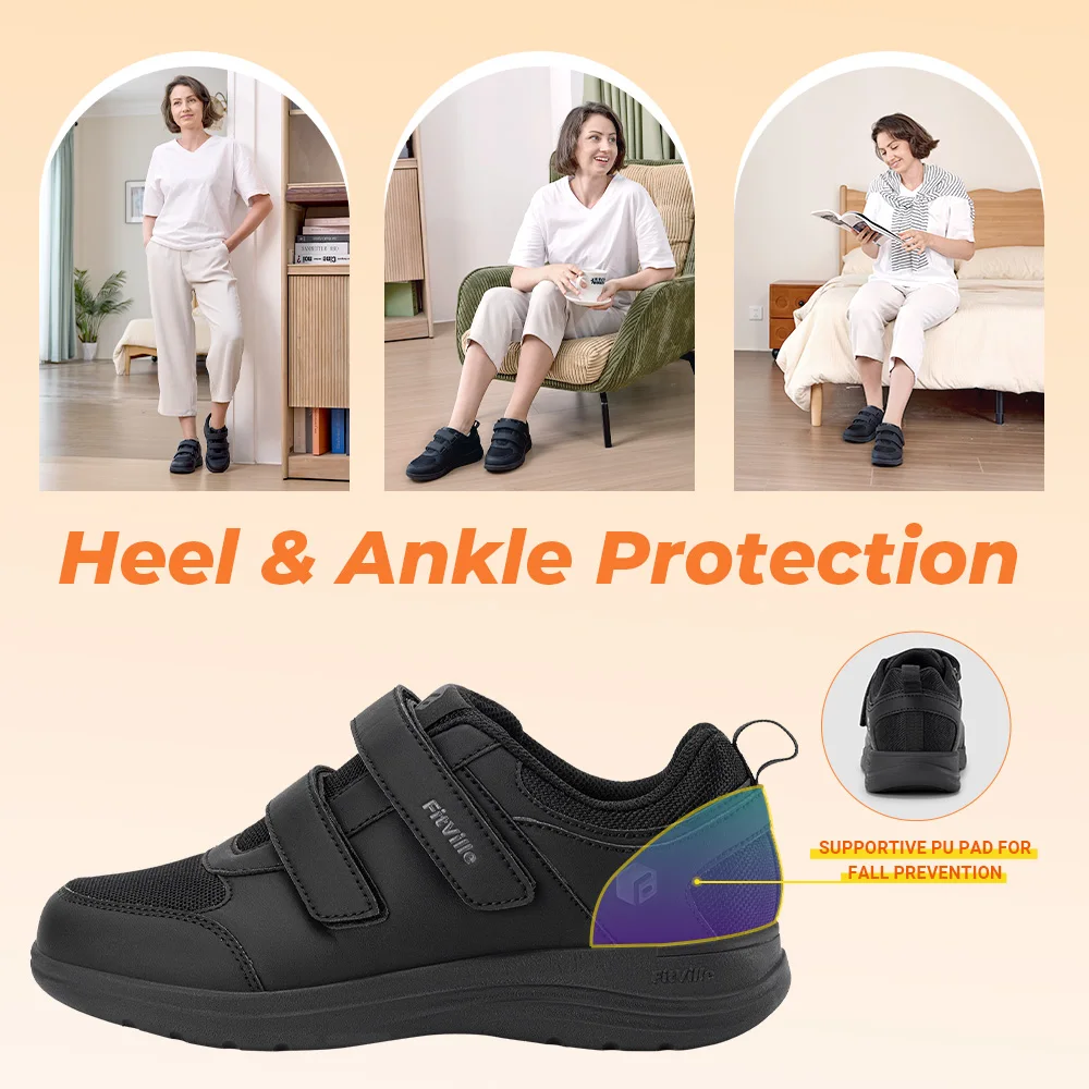 FitVille Diabetic Shoes Women Wide Width Lightweight Adjustable Strap Breathable Comfortable Mesh Walking Shoe casual shoes sport shoes