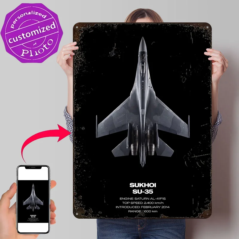 Sukhoi SU-35 전투기 맞춤형 3D 질감 금속 포스터 벽 예술 장 주석판 표..
