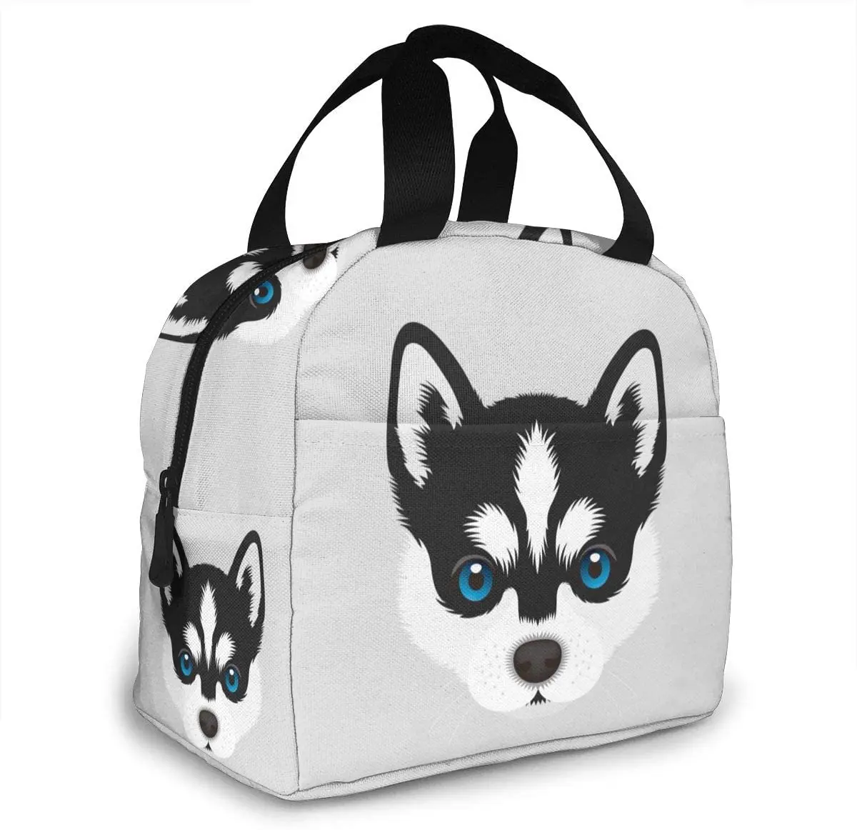 Funny Dog Puppy Siberian Husky Insulated Lunch Box Reusable Cooler Tote Bag Waterproof Lunch Holder Gift for Women Work Picnic