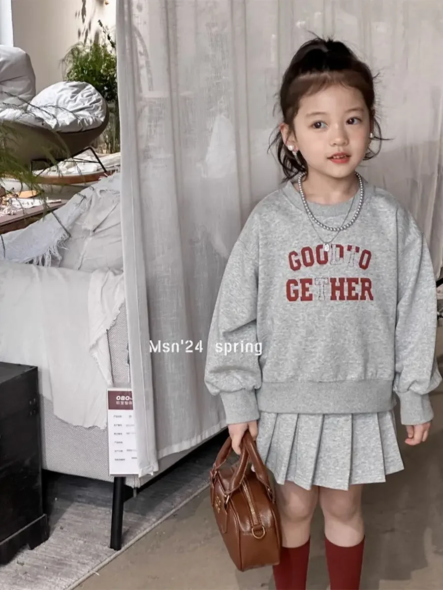 Two-piece spring and autumn hoodie set for girls Letter print hoodie + hoodie pleated skirt girl clothes kids clothes S1ab97940c05c4fd4ae8f9ef4aa240d26Z
