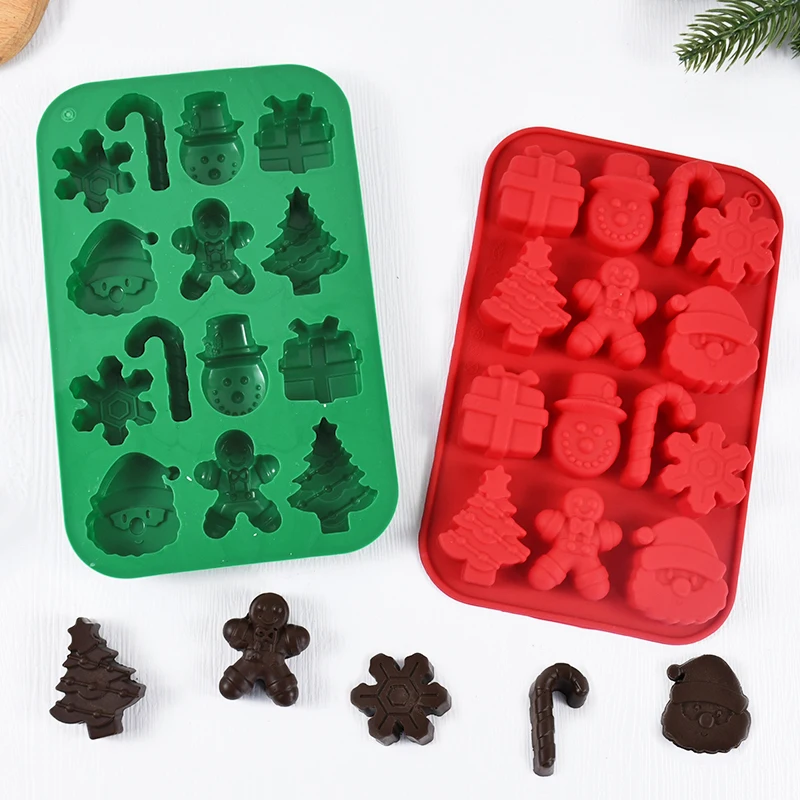 Christmas Silicone Chocolate Molds Gingerbread Man Snowflake Xmas Tree Candy Cookie Moulds DIY Baking Tool New Year Cake Decor