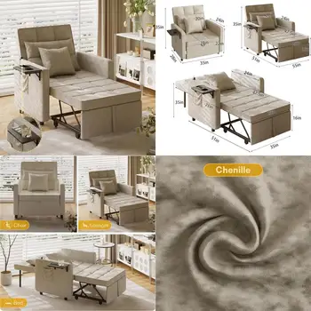 Chenille 3-in-1 Sofa Chair Bed 1