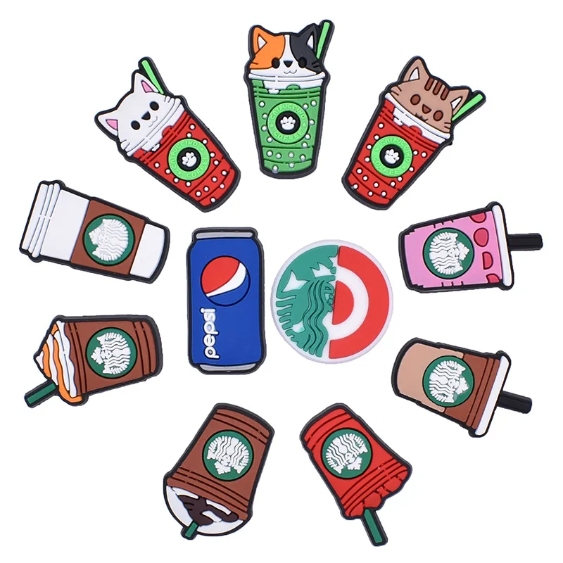 

Drinks Series High Quality Cartoon Shoe Charms Animals PVC Buckle for Croc Clogs Wristband Decorations Kids X-mas Party Gifts