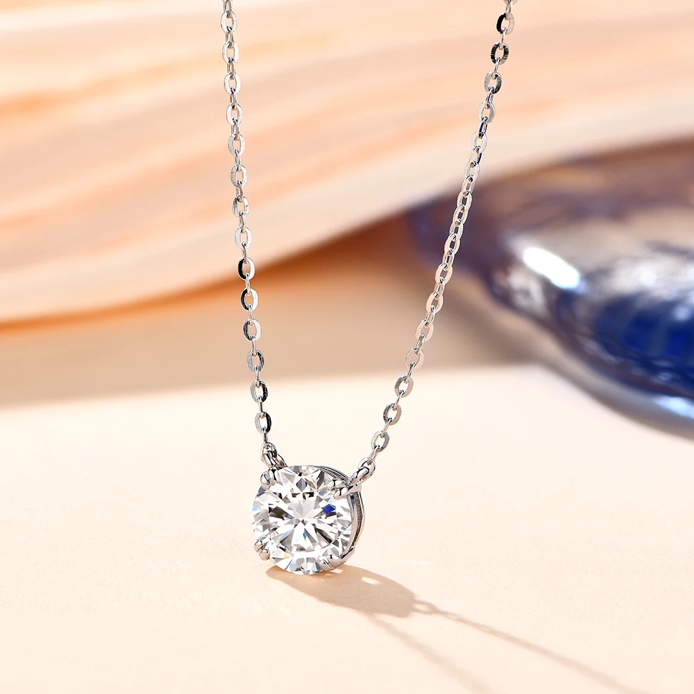 925 Sterling Silver Necklace -1ct VVS Moissanite Diamond Pendant –  peardedesign.com