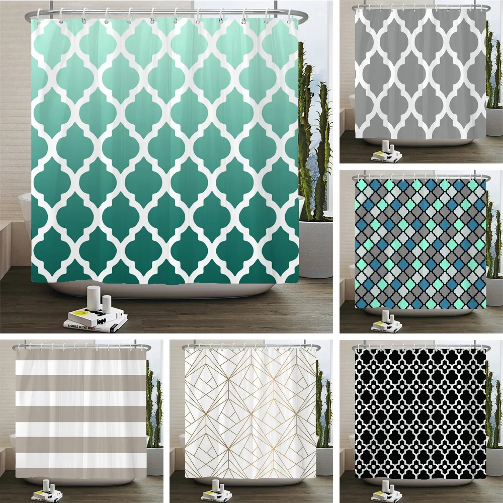 รูปแบบเรขาคณิตการพิมพ์ผ้าม่านห้องน้ํา 3D ผ้ากันน้ําผ้าม่านขนาดใหญ่ 180x200 ซม.สําหรับผ้าม่านห้องน้ํา 1