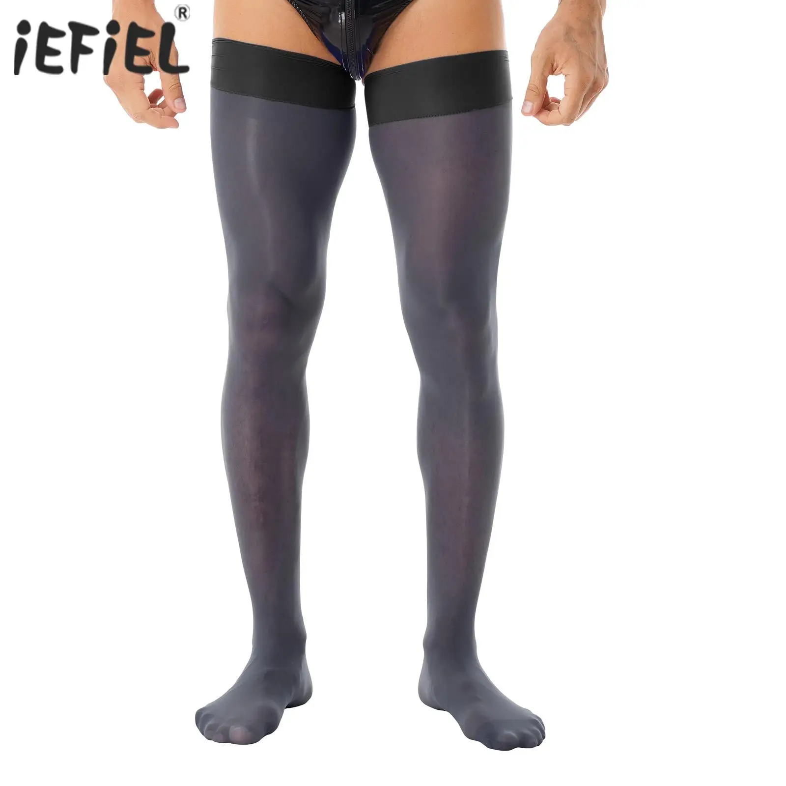 Men Stockings Mens Glossy Stockings Lingerie Nightwear Exotic Socks See-through Thin Shiny Stretchy Sheer Thigh High Socks For Club Pole Dance