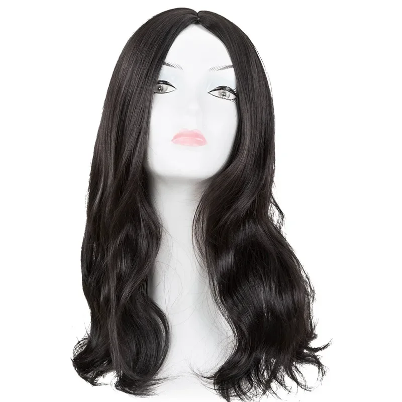 

Synthetic Heat Resistant Fiber Medium Curly Middle Part Line without Bang Hair Peruca Women Salon Party Black Hairpiece