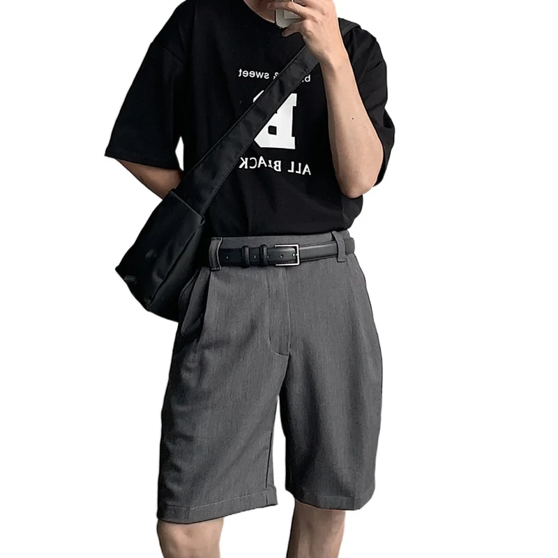 

New Summer Men's Casual Shorts Knee Length Solid Color Khaki Black Gray