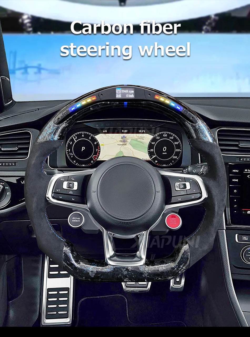 Fit For VW Golf 7 MK7 Mk7.5 GTI Scirocco Polo GTS R Line 2014-2017 LED RPM Racing Steering Wheel Forge carbon fiber Customized - - Racext 17