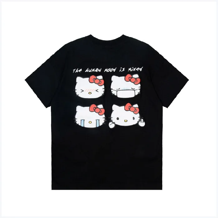 thumbnail image 1 of Hello Kitty estampado de dibujos animados de algodón de manga corta chica estudiante de gran tamaño todo-fósforo pequeña camiseta mujer cuello redondo estilo callejero Top, 1 of 4
