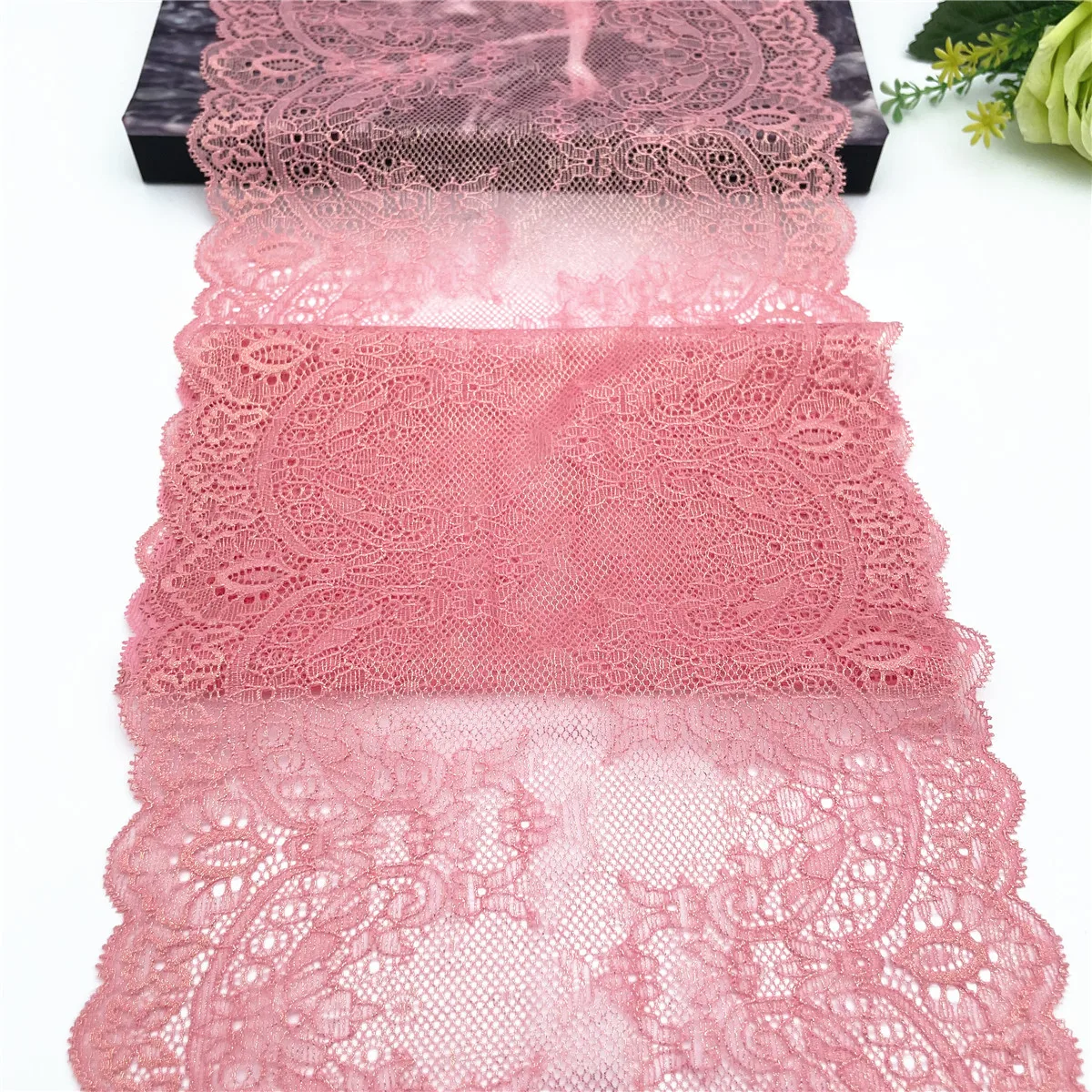 3y/lot Width 22cm Pink Foil Shimmer Elastic Stretch Lace Trim Skirt Hem Underwear Sewing Craft DIY Apparel Fabrics Lace Lingerie 2
