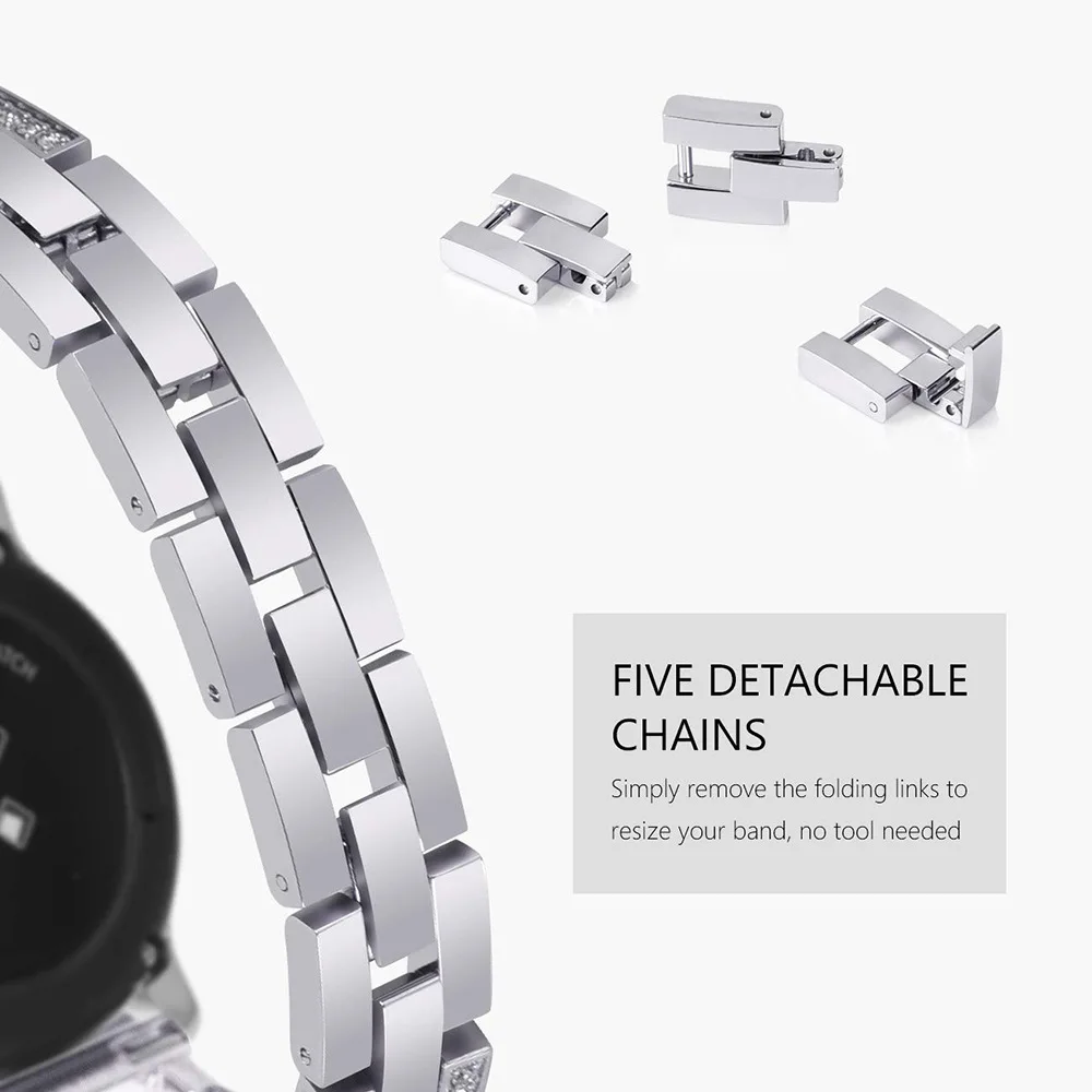 Elegant Diamond-Encrusted Metal Chain Watch Strap in Stainless Steel, 20/22mm