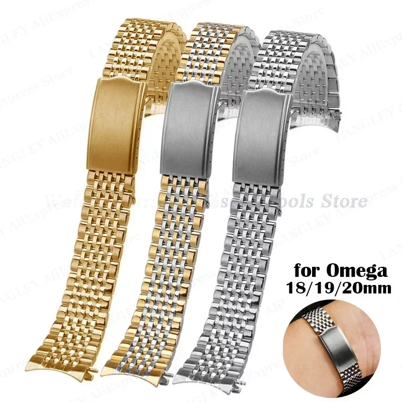 

Ремешок из нержавеющей стали для часов Omega, браслет для часов с 9 бусинами, металлические аксессуары для часов, 18 мм, 19 мм, 20 мм