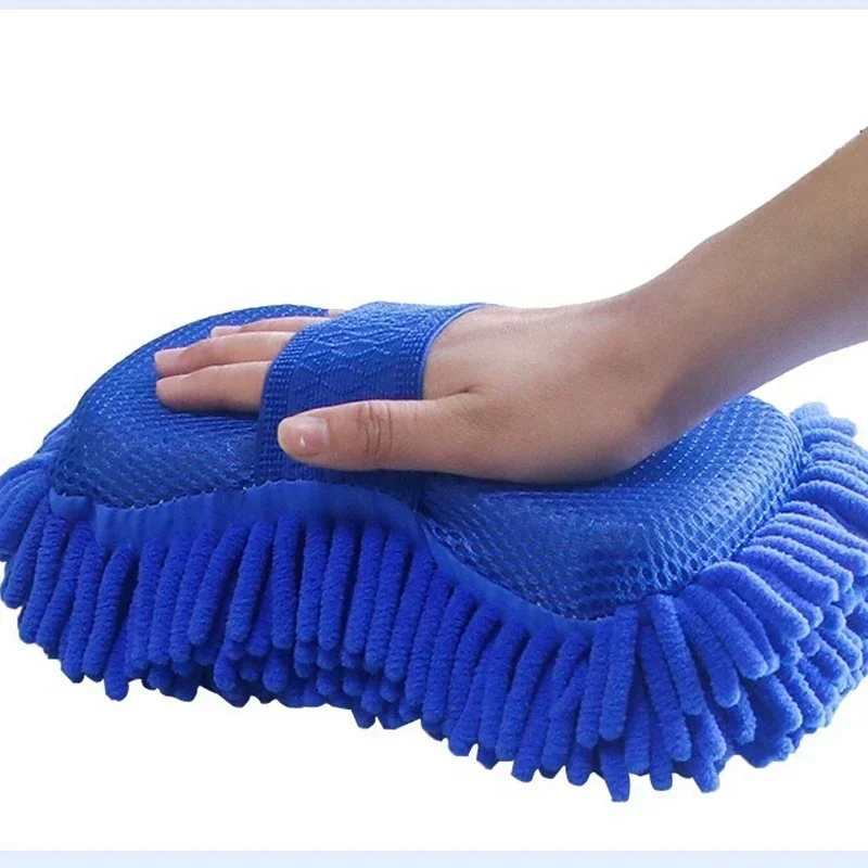 2Pc Blue Microfiber Chenille Car Wash Sponge Care Washing Brush Pad Cleaning Tool Auto Washing Towel Gloves Styling Accessories 3
