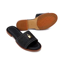 CH Fashion Monogram Print Elegant Design Women's Low Heeled Slippers Solid Color High Quality Metal Lock Simple Single Shoes - Image 5