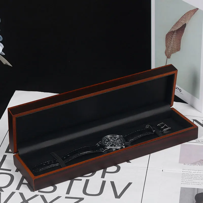1PC WoodGrainLeather Watch strap ProtectiveBox StorageCase Long Type JewelryDisplay Box HolidayGifts watch storage box watch display stand