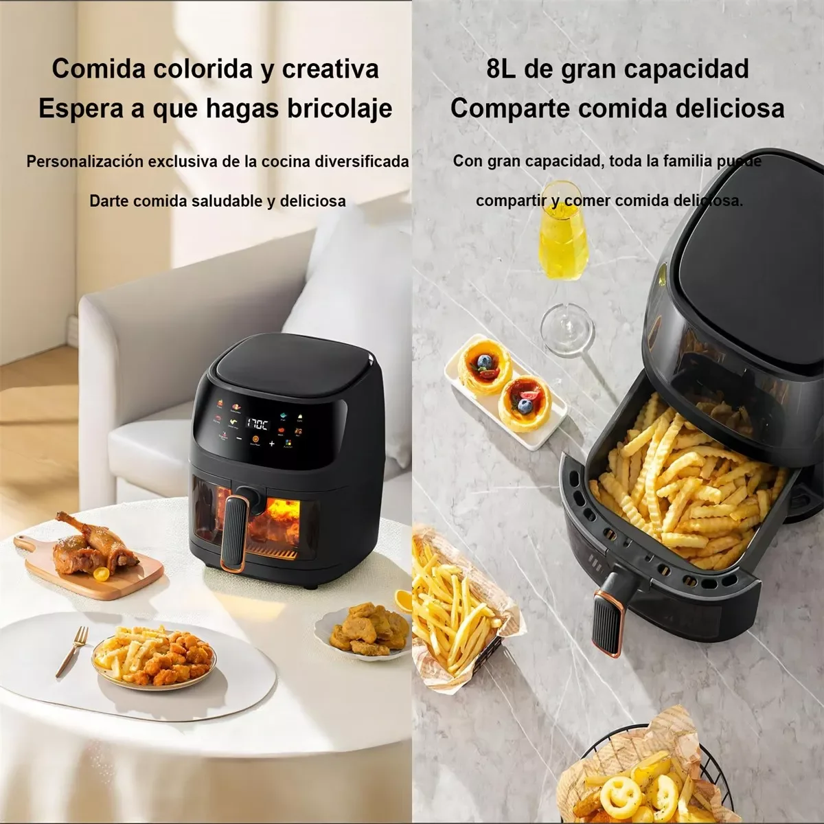 8L Air Fryer withSee-Through Window Interior Light 2400W Air Fry oil Free  Bake Roast Broil Nonstick and Dishwasher Safe Basket - AliExpress