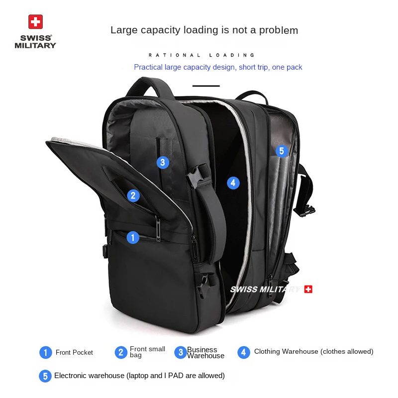 SWISS MILITARY 17 inch Laptop Backpack For Men Travel Spacious Backpack Business Backpack Waterproof Schoolbag Computer Bag