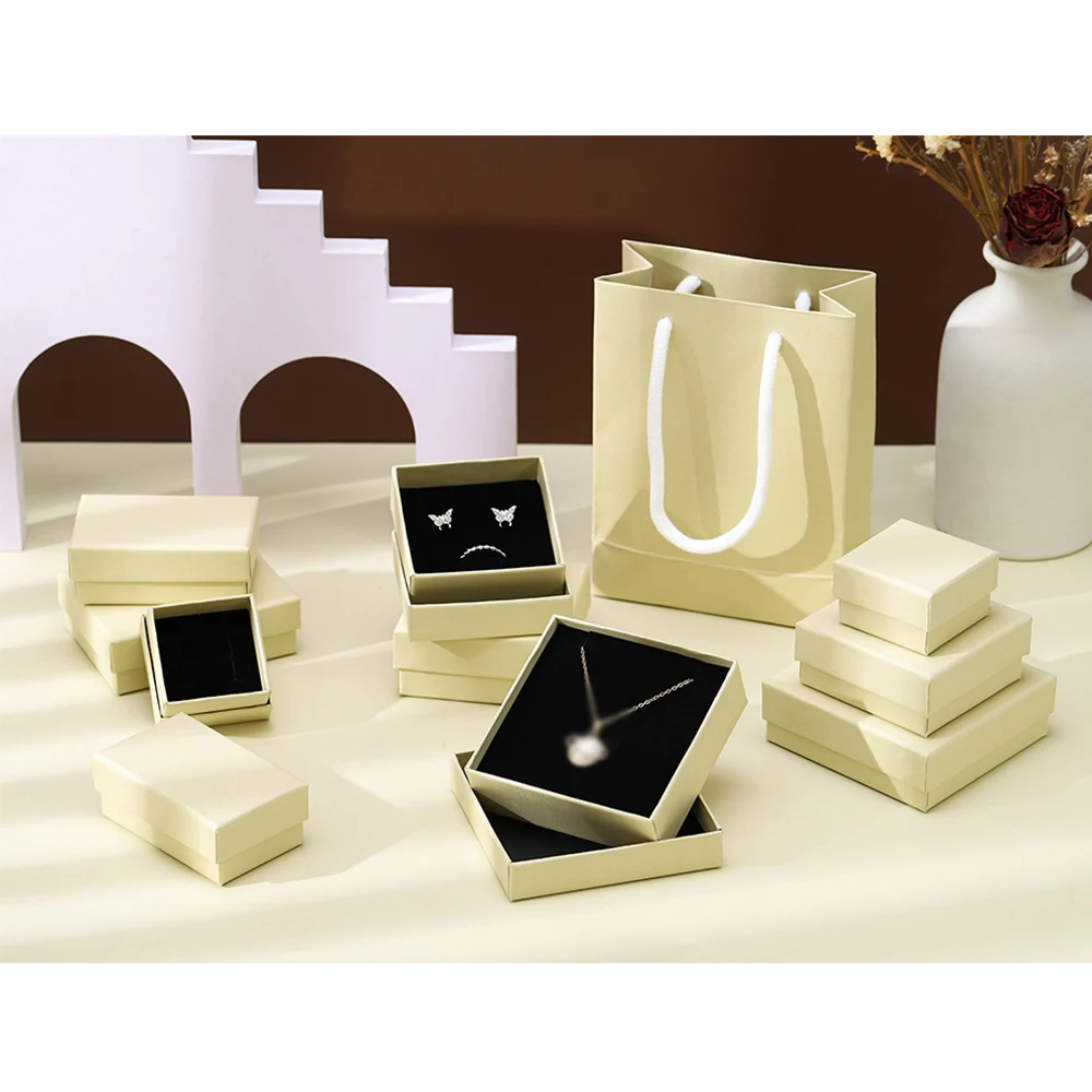 베이지 쥬얼리 포장 상자, 7x9x3cm 골판지 DIY 상자, 여성 반지 귀걸이 목걸이, 웨딩 포장 정리함 케이스, 최고의 선물
