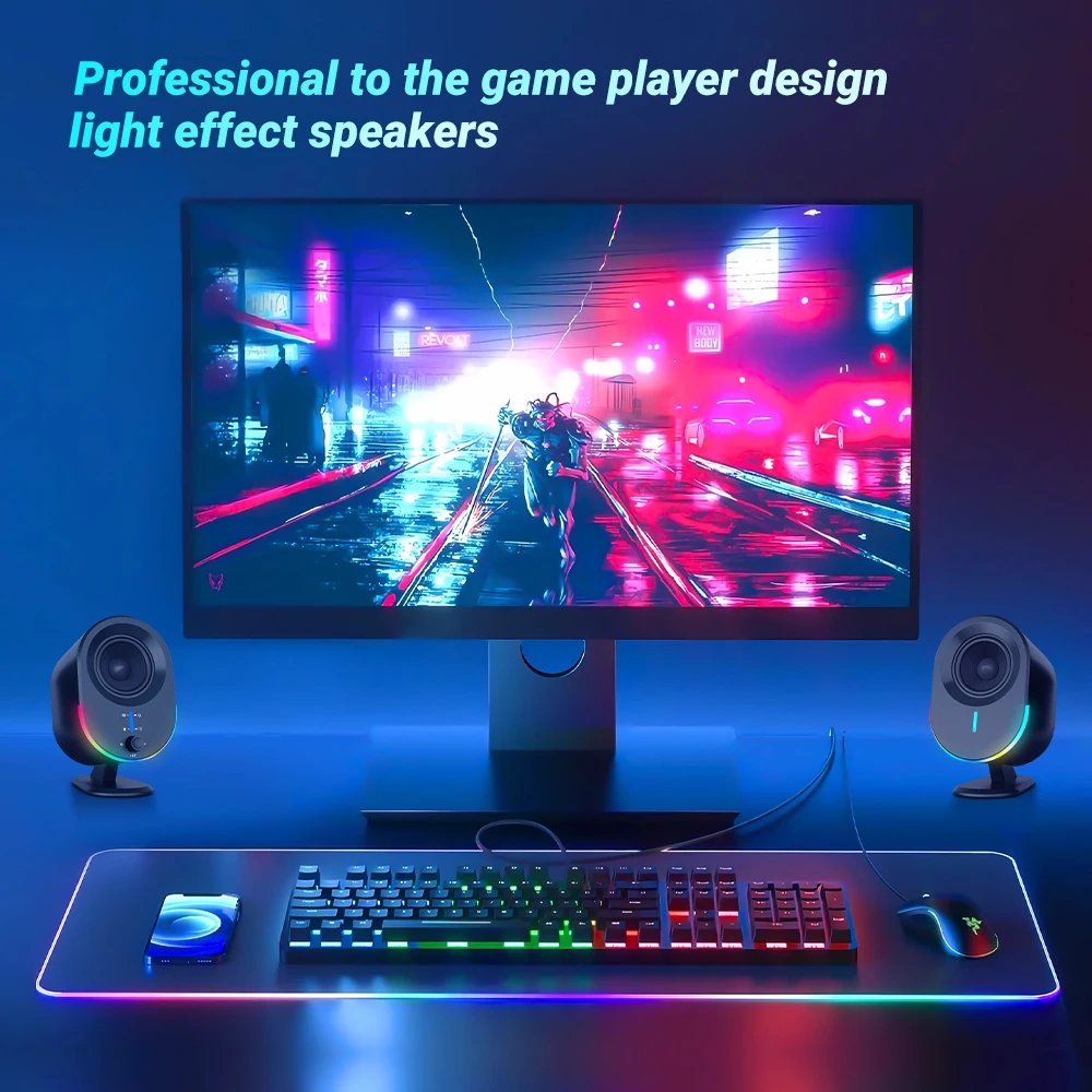 2.0 Gaming Bluetooth Speaker Computer USB sound card AUX input 20W RGB Light Effect 2.75 inch full range unit