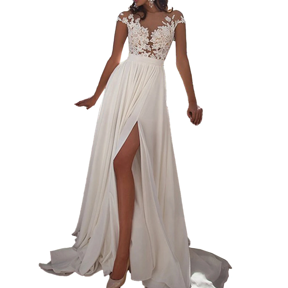 Women's Sexy Formal Elegant Party Dresses Floral Lace White Wedding Chiffon Evening Party Ball Gown Sexy Female Strech Dress 2019 sexy formal evening dress high low elegant lace wedding party gowns prom front short long back special occasion dresses