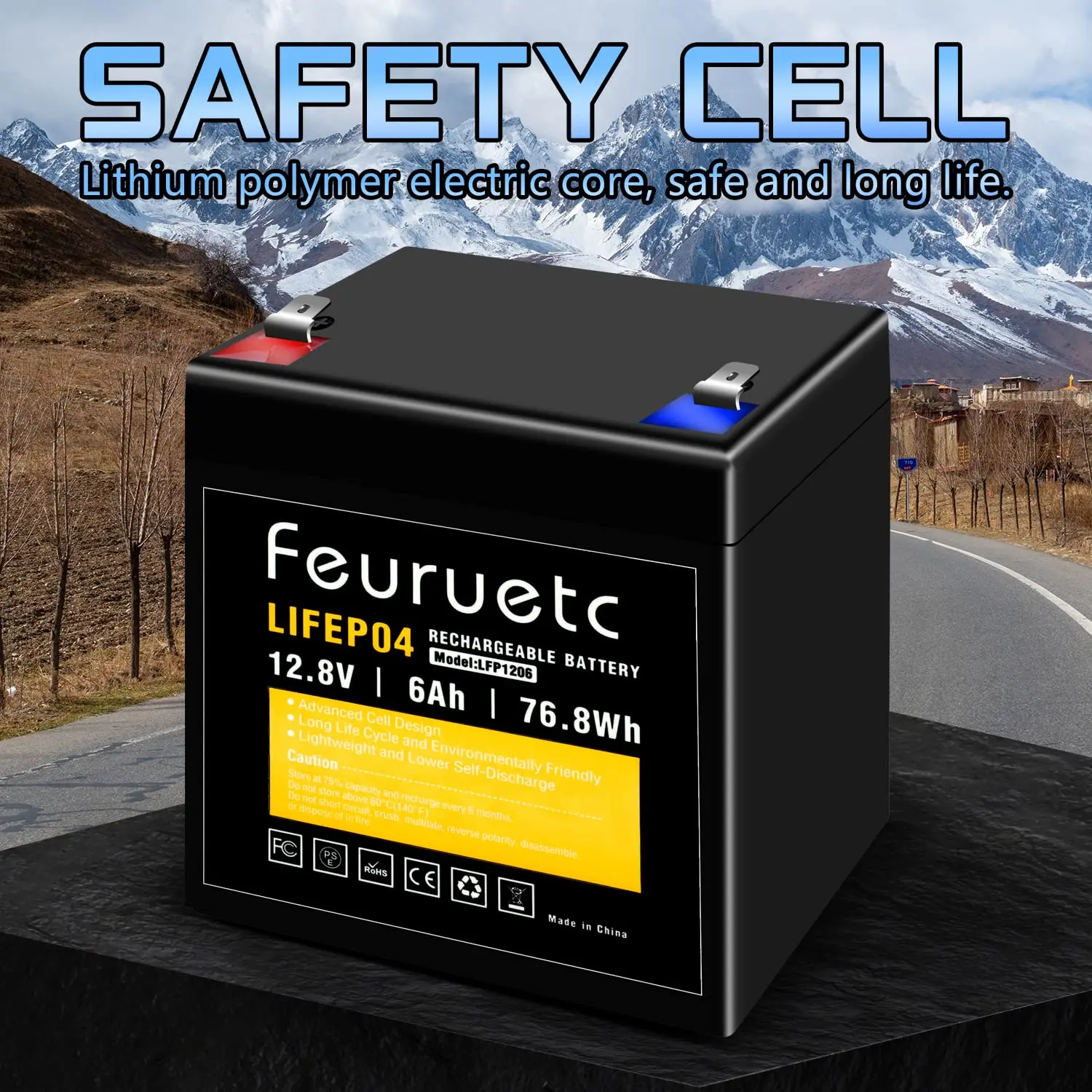 Feuruetc 12V 6Ah LiFePO4 Lithium Battery, 2PCS,12V Lithium Battery with 2000+ Deep Cycles, Built-in BMS for Ride Toys,Home Alarm