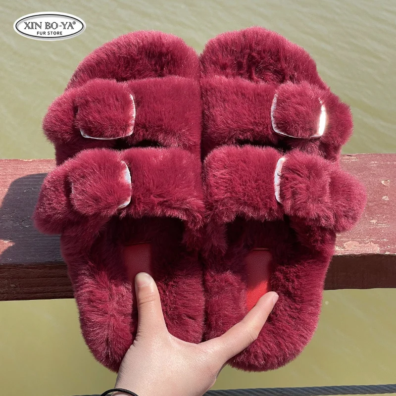 Winter Warm Flat Fur Slippers Women Faux Fur Fluffy Furry Home Slides Woman Comfort Non Slip Indoor Outdoor Shoes Women Slippers