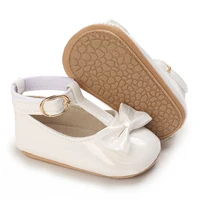Newborn Bow Princess Shoes Soft Leather Anti Slip Rubber Sole Baby Walking Shoes White Girls Outdoor Small Leather Shoes 2