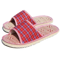 Summer Eva Soft Sole Linen Indoor Slippers For Men Women Simple Non-slip Wooden Floor Slides Comfort Plaid Home Slipper Shoes 1