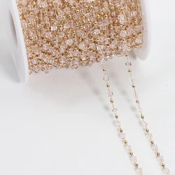 Bohemian KC Gold Bead Chain for DIY Jewelry Crafting - 1 Meter (Clear Pink - KC Gold)
