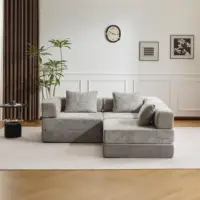 Компрессионный диван-кровать 3-в-1, серый диван из синели, двухместный диван, складной шезлонг с подушками, диван-диван для гостиной, гостя — изображение 4