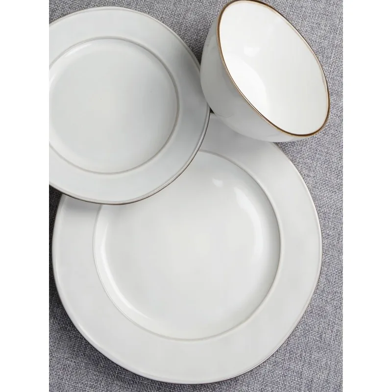 Plates and Bowls Sets, 12 Piece Dinnerware Sets, Dishes Set for 4, Irregular Stoneware Plate Set