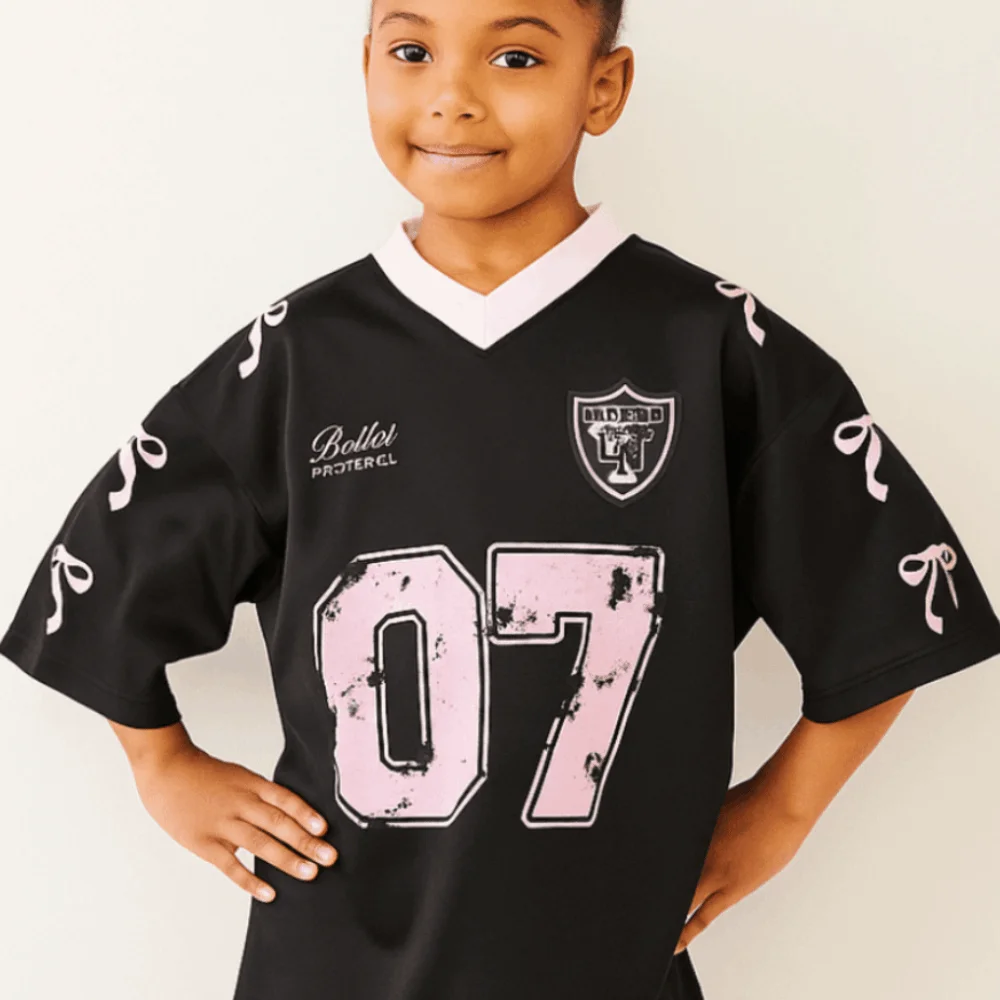 V-neck Sports Tennis T-shirts Teenagers Adolescent Number Print Female Crop Tops American Style Loose Bow Letter Shirt