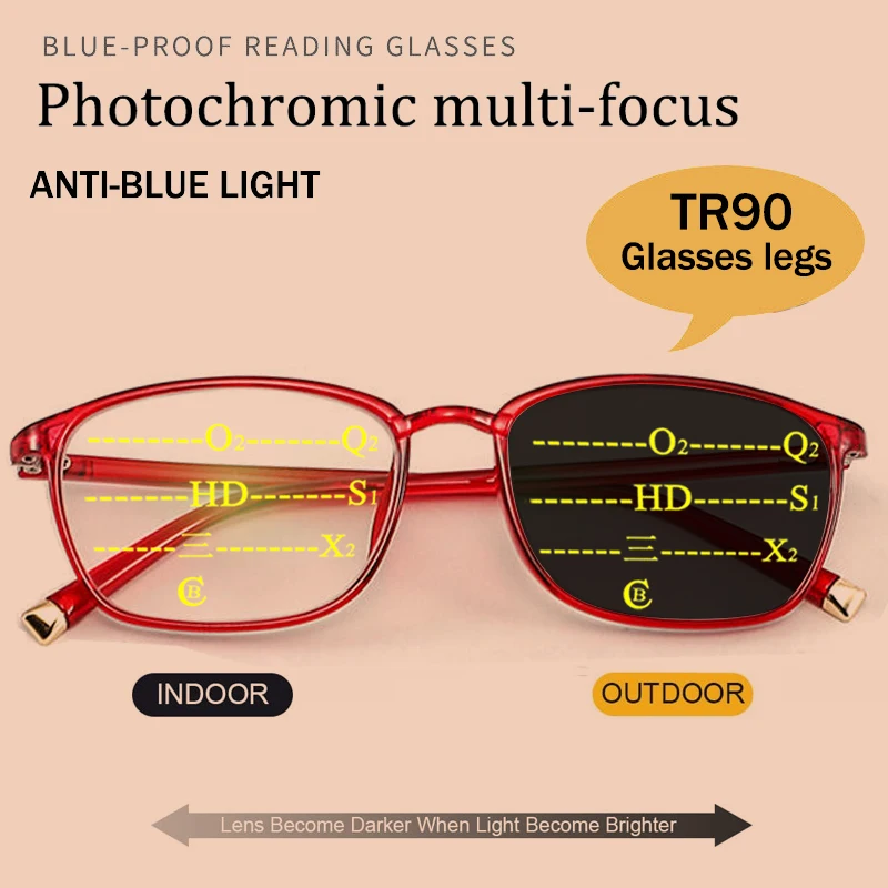 

Умные фотохромные многофокальные очки для чтения для женщин, прогрессивные очки с защитой от сисветильник, очки для дальнозоркости с полной оправой