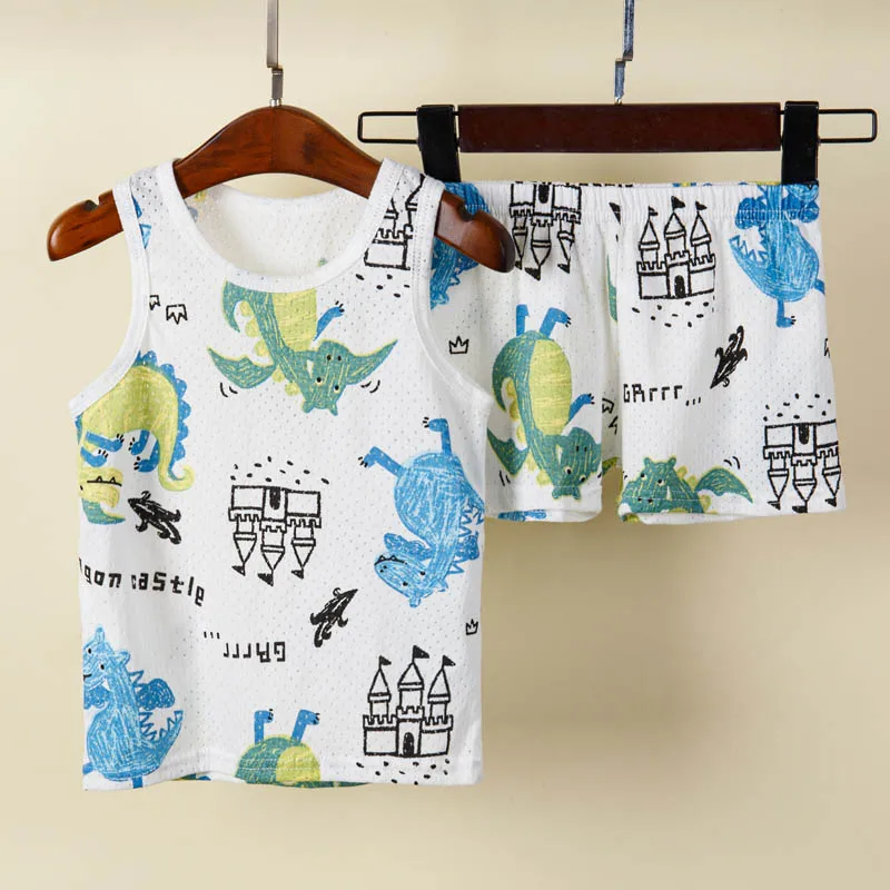 1 to 10 Years Summer Vest Boys Pajamas Sets Animal Cartoon Children's Dinosaur Pyjamas Sleepwear Kids Pijamas Toddler Girls Suit