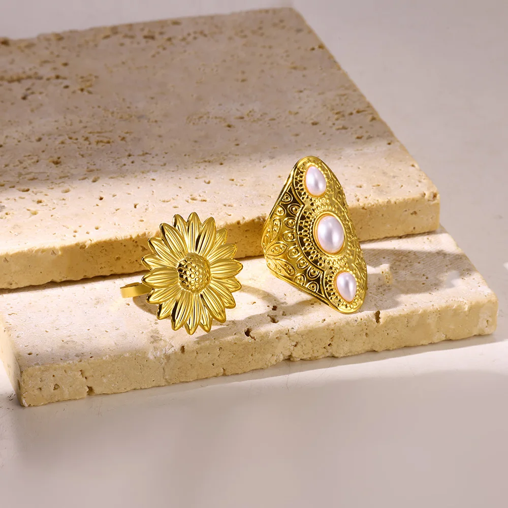 Sunflower Rings Gold Stainless Steel Vintage Party Band