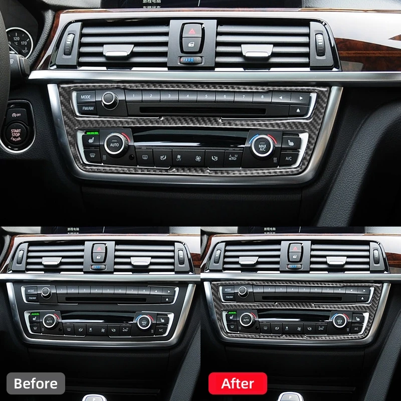 탄소 섬유 자동차 에어컨 CD 스위치 버튼 트림 프레임 커버 스티커, BMW 3 시리즈 GT F30 F34 2013-2016 액세서리