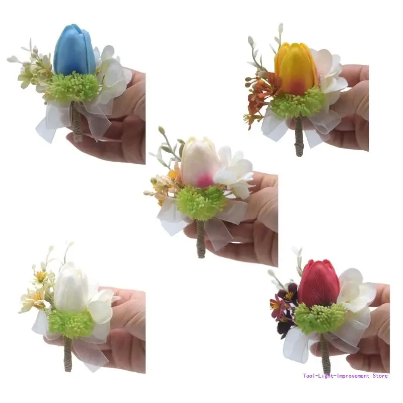 

C63E 4Pcs Corsage Boutonniere for Groom Bride Groomsmen Bridesmaid, Bride and Groom Boutonniere for Wedding Proms Party
