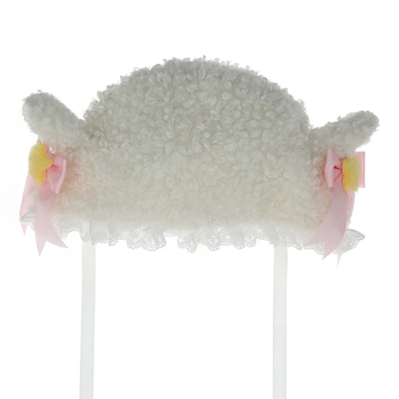 

M89E Girls Lamb Beanie Hat Cartoon Animal Bucket Hat Furry Headgear Cosplay