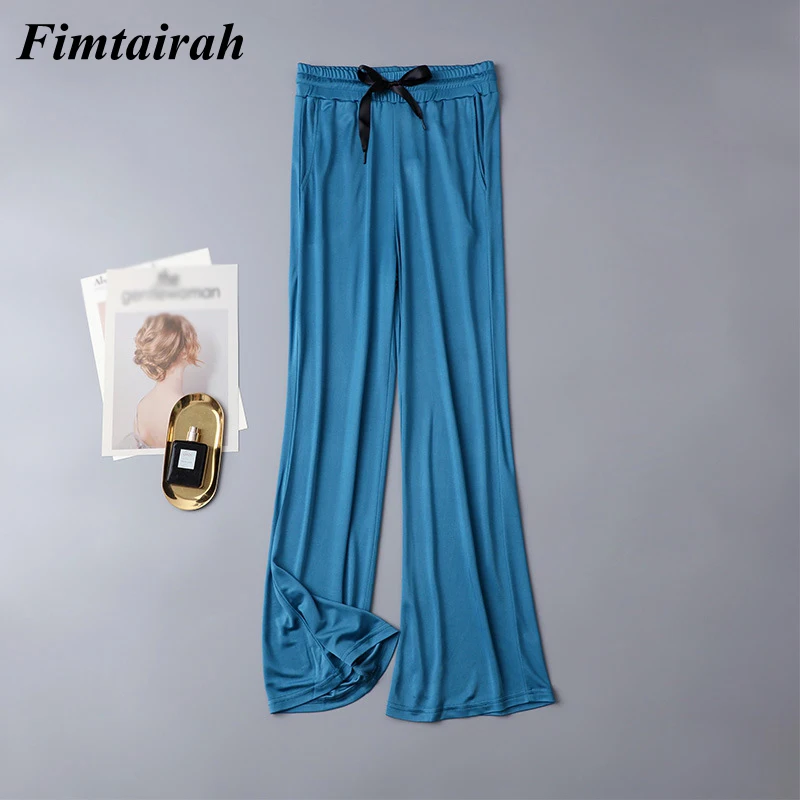 Fimtairah Double-sided knitted silk wide-leg pants straight leg breathable comfortable silk casual leggings women Trousers